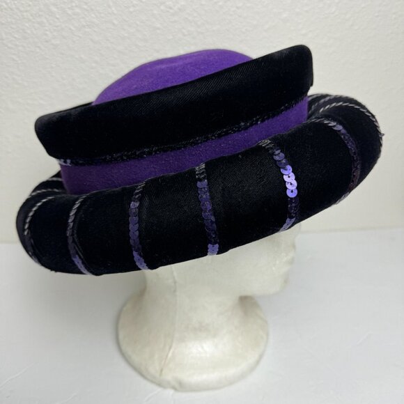 Deborah New York Vintage Hat Wool Purple Velvet Black main image 5